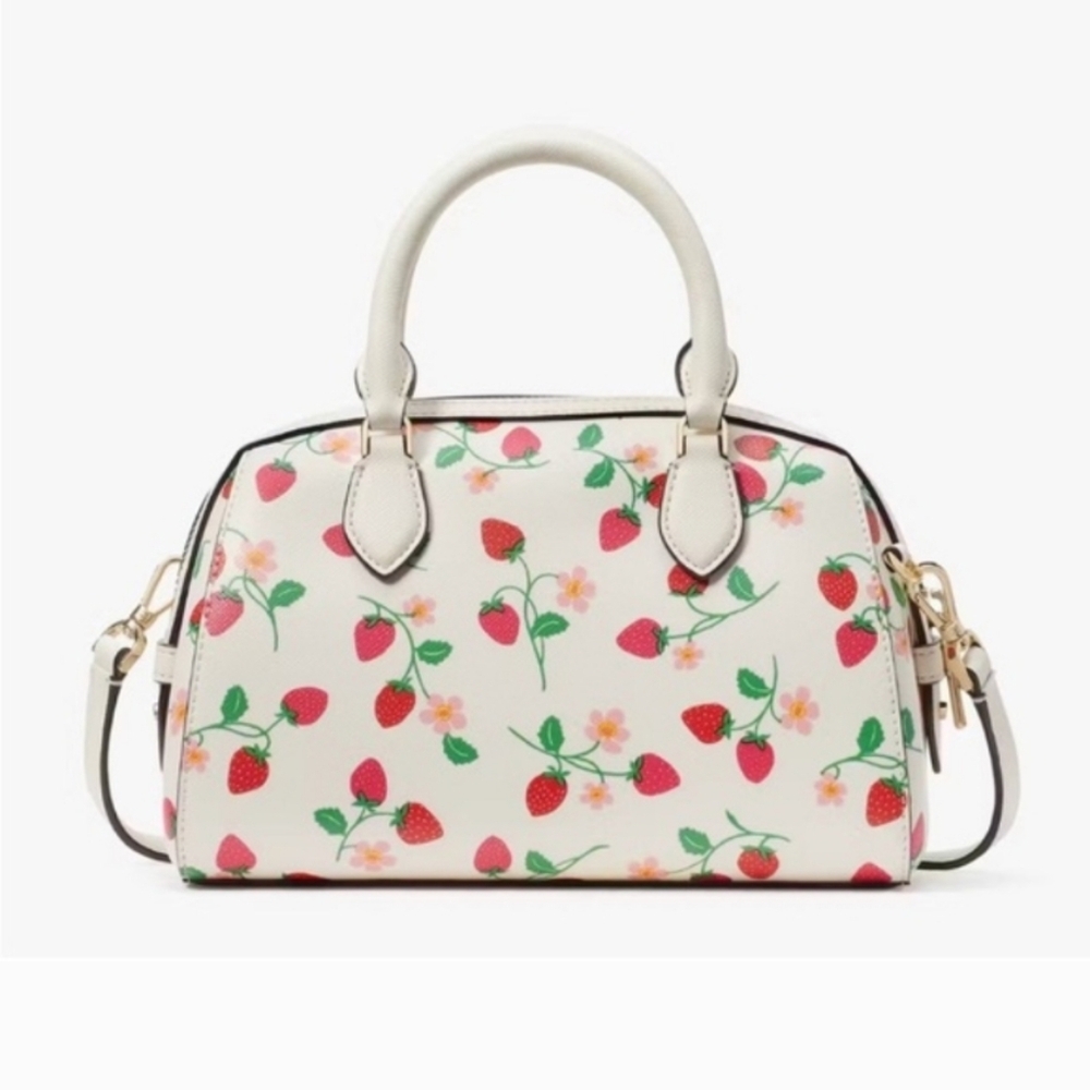 NWT Kate Spade ♠️ Madison Strawberry Vine Printed Leather Duffle Crossbody bag - Picture 2 of 6